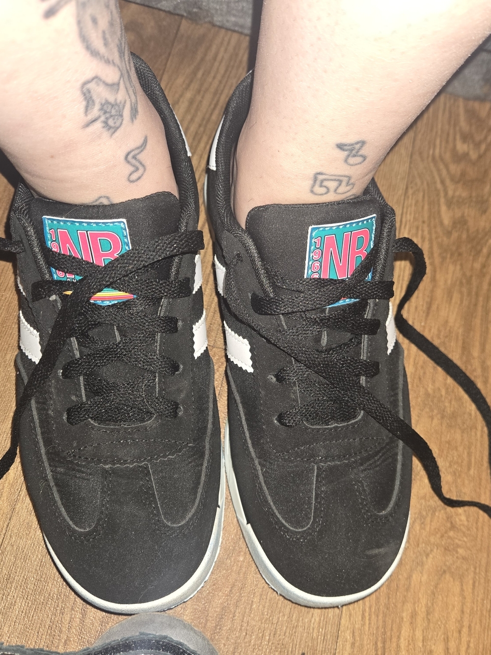 Not Rated Black Sneakers with White Side Stripe and Teal/Pink Logo